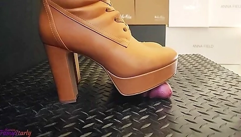 Cbt And Cock Crush Trample In Brown Knee High Boots With Tamystarly - Ballbusting Bootjob Shoejob